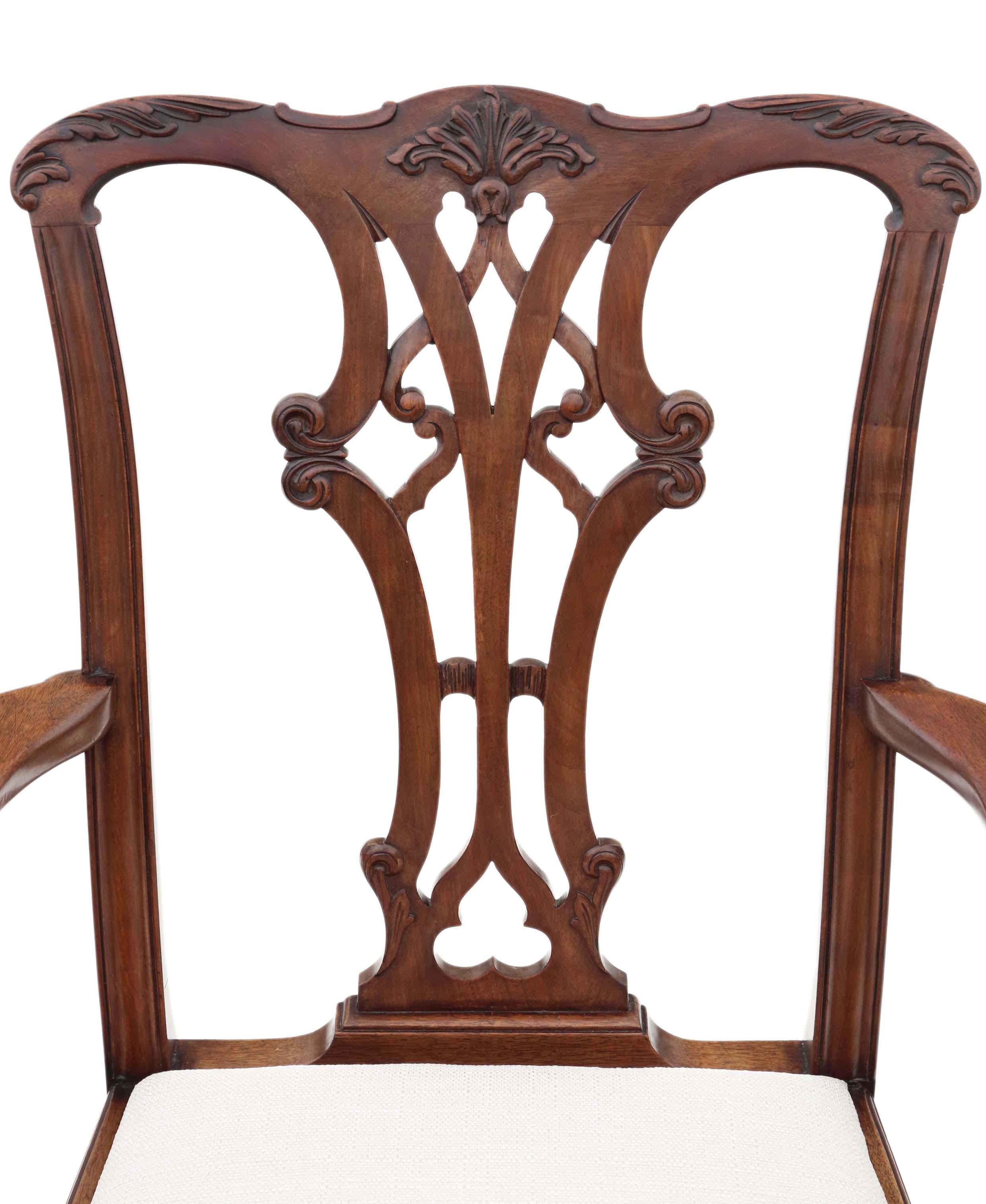 Wood Georgian Revival Mahogany Dining Chairs: Set of 8 (6+2), Antique Quality, C1910 For Sale