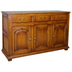 Georgian Revival Oak Sideboard, English Dresser Base, Late 20th Century