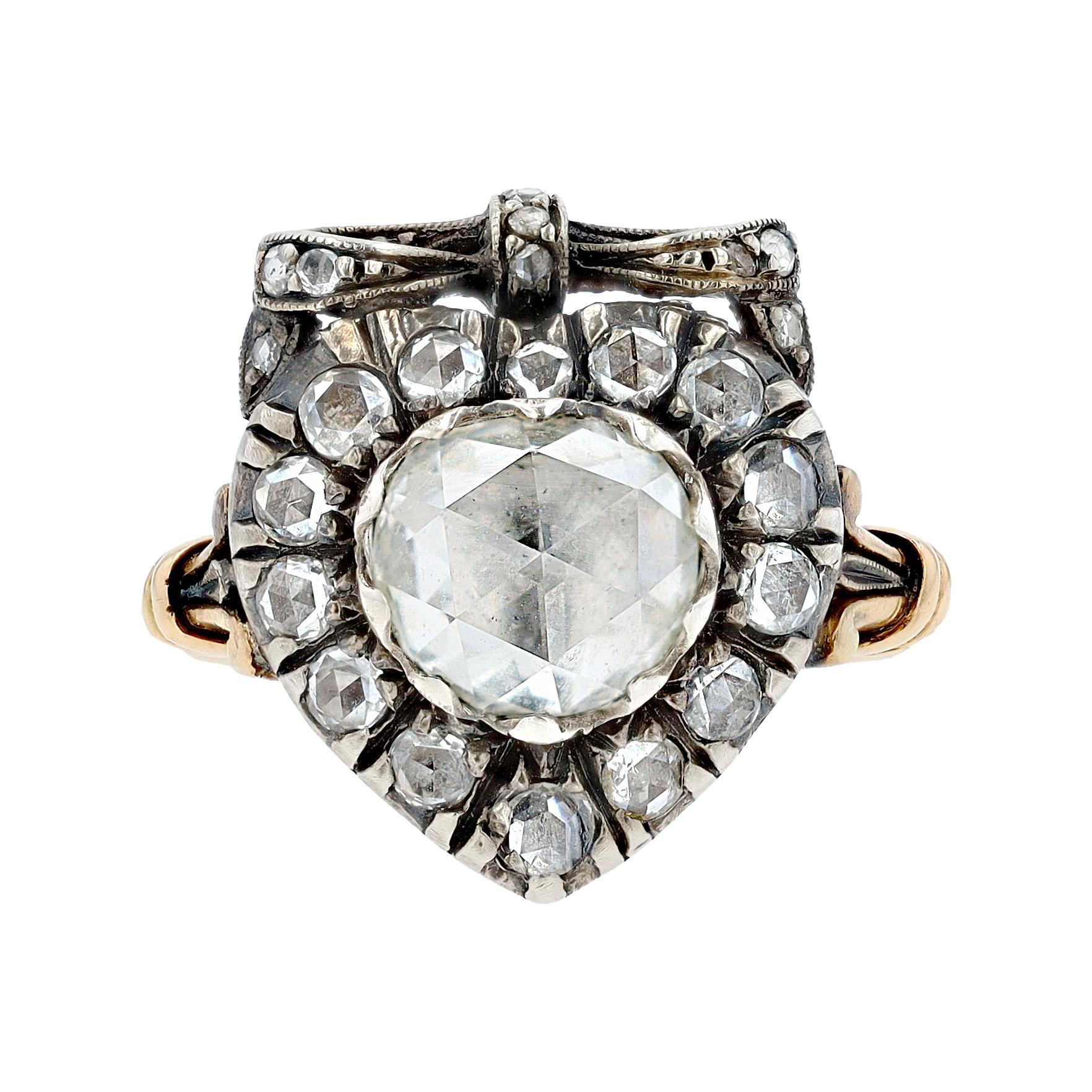 Georgian Revival Rose Cut Diamond Heart Engagement Ring In Good Condition For Sale In Santa Barbara, CA