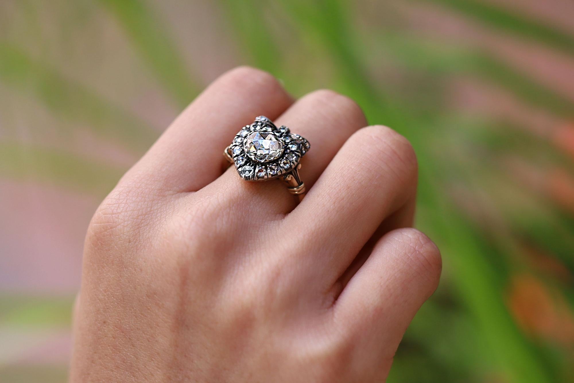 Georgian Revival Rose Cut Diamond Heart Engagement Ring In New Condition For Sale In Santa Barbara, CA