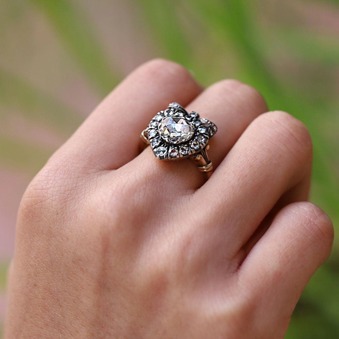 Women's Georgian Revival Rose Cut Diamond Heart Engagement Ring For Sale