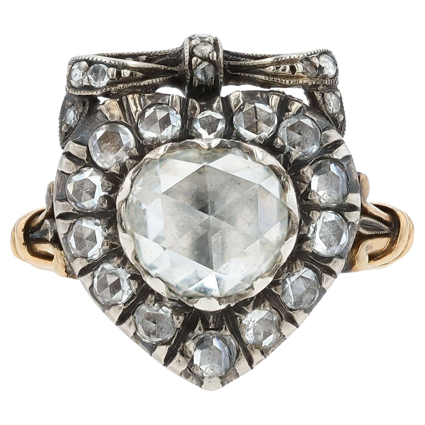 Georgian Revival Rose Cut Diamond Heart Engagement Ring For Sale
