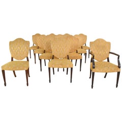 Georgian Revival Sheraton Federal Style Upholstered Shield Back Dining Chairs 12