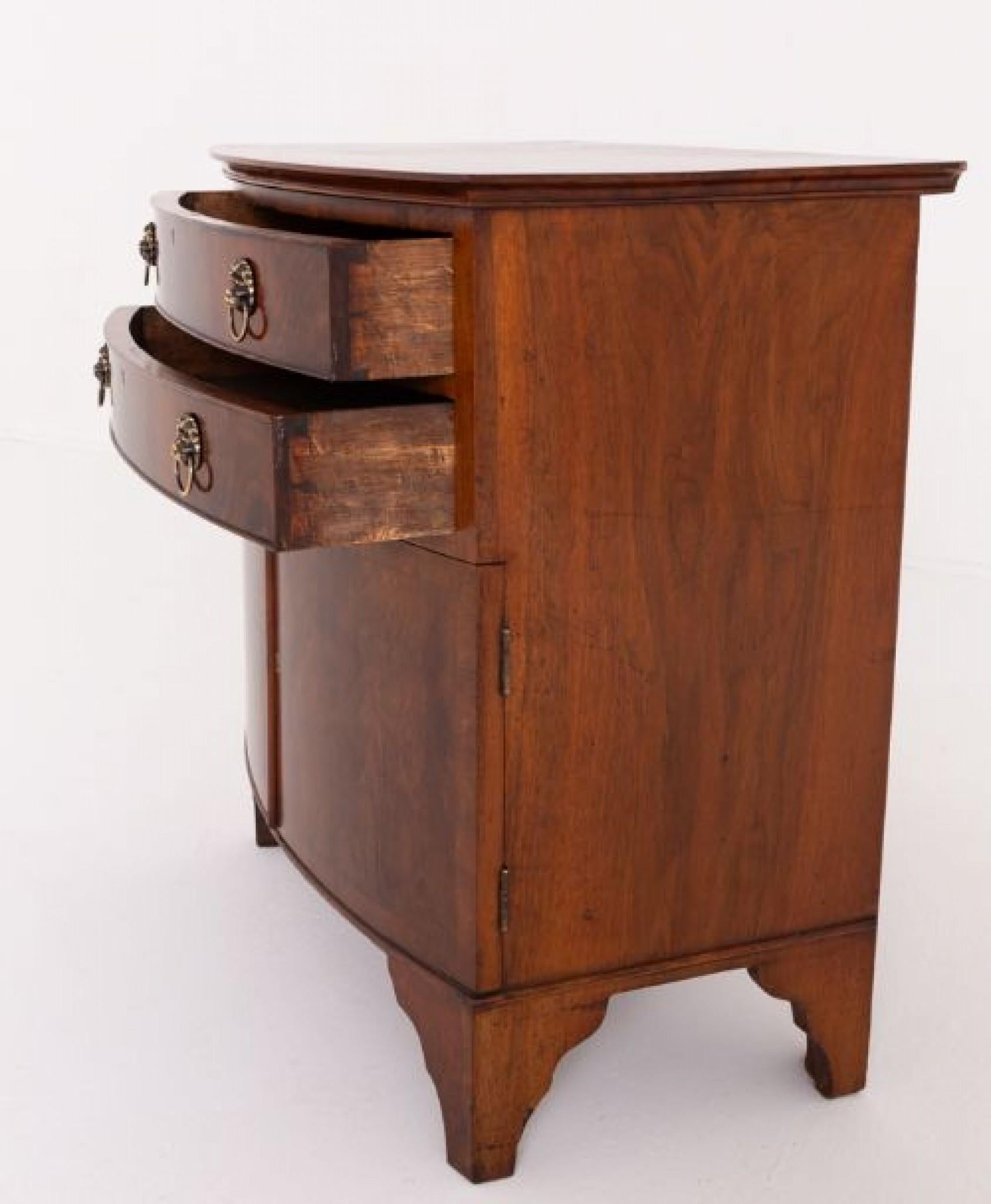Georgian Revival Side Cabinet Bow Front Walnut 1860 In Good Condition In Potters Bar, GB