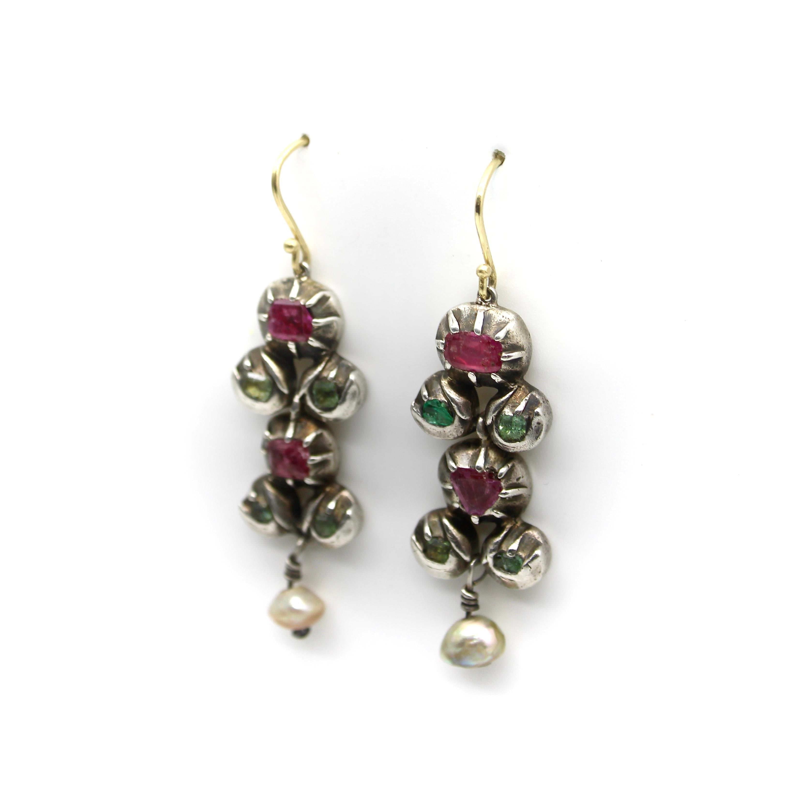 These beautiful sterling silver and 18k gold earrings are styled after the Giardinetti jewelry that was popular during the Georgian era. Giardinetti, meaning “Little Garden” in Italian, originated in the 17th century and was popular throughout the