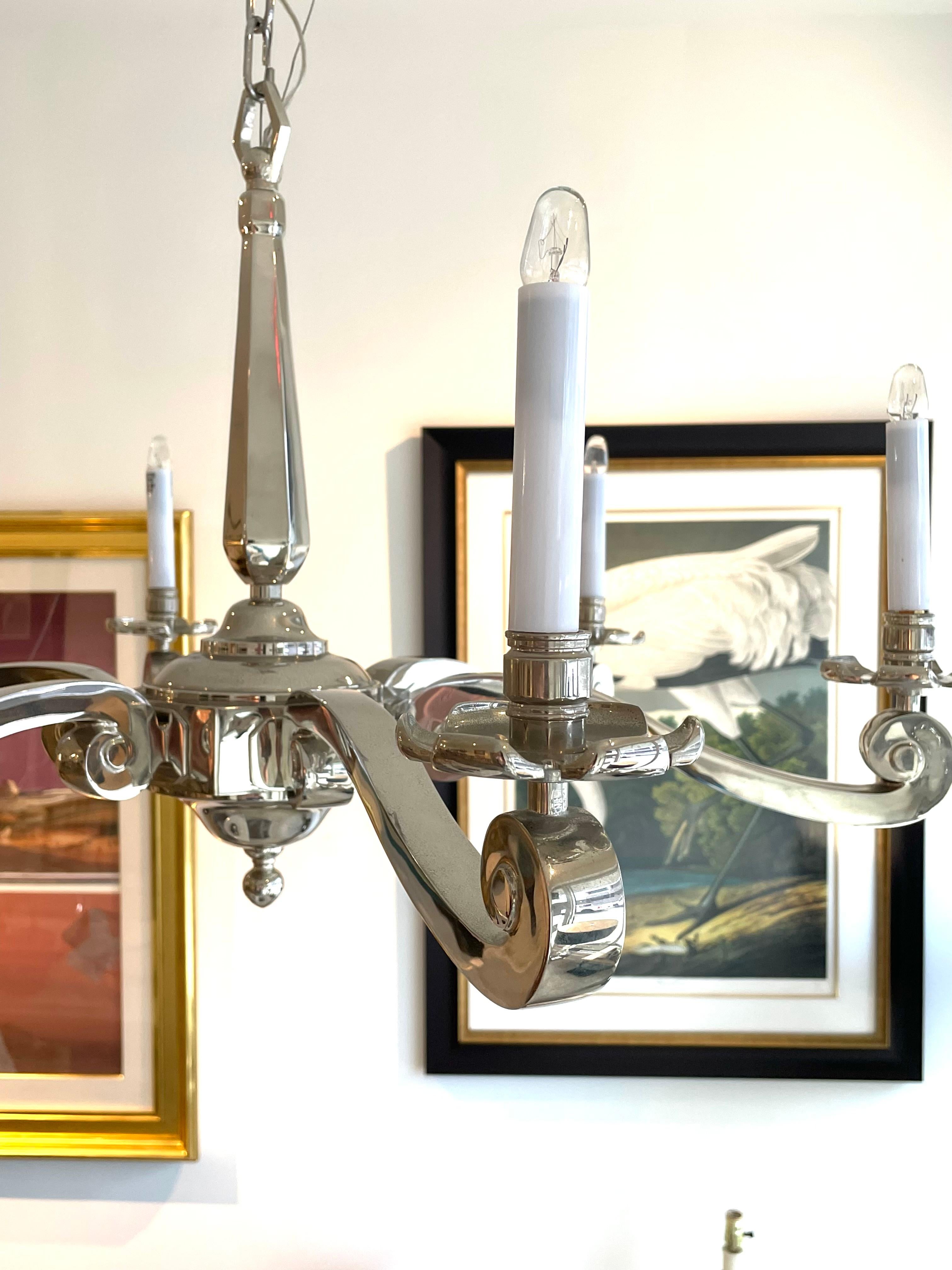 20th Century Georgian Revival Style Nickel Plated Chandelier  For Sale