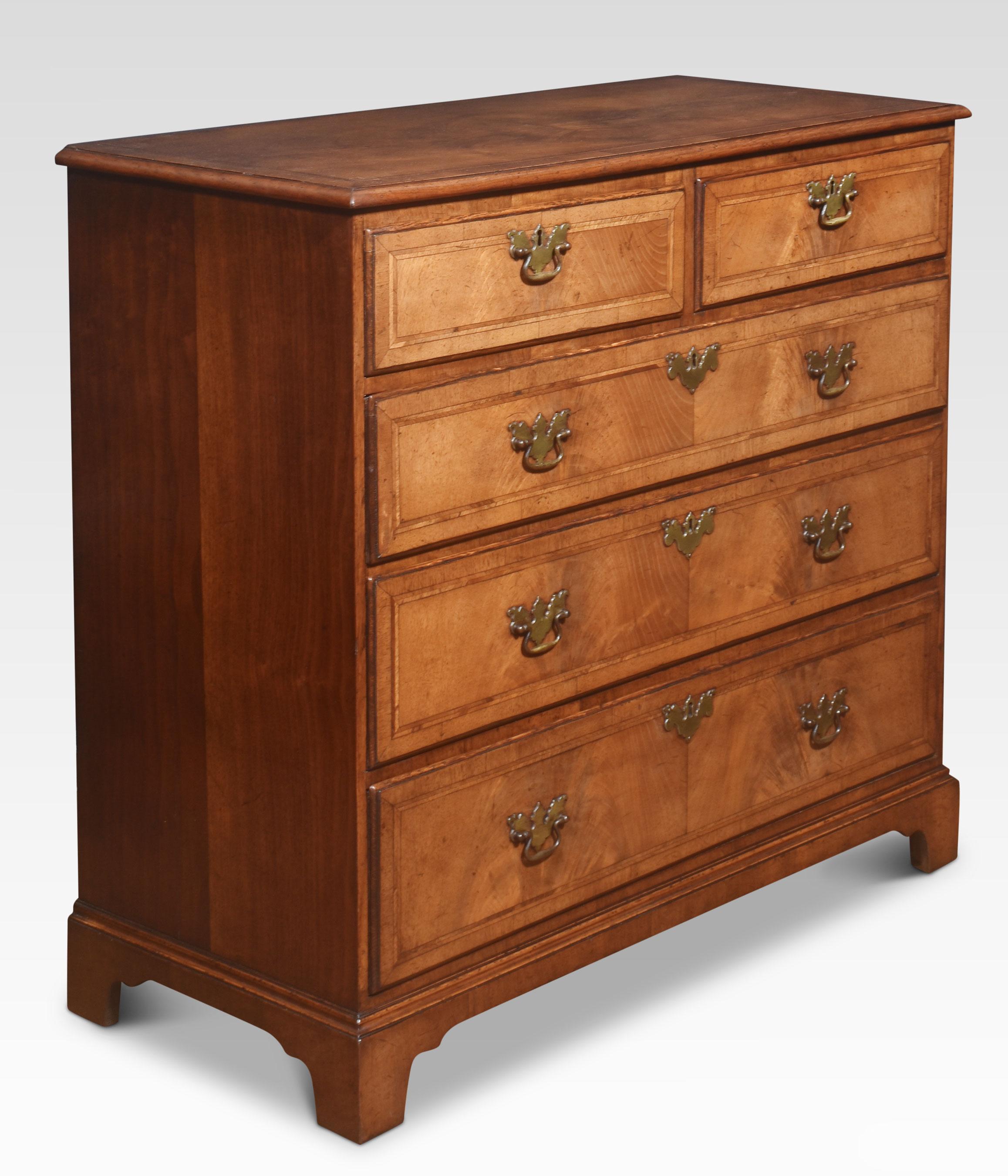 Georgian chest of drawers the rectangular well-figured top over two short and three long graduated drawers with original brass swan neck handles all raised on bracket feet.
Dimensions
Height 40 Inches
Width 41.5 Inches
Depth 19 Inches