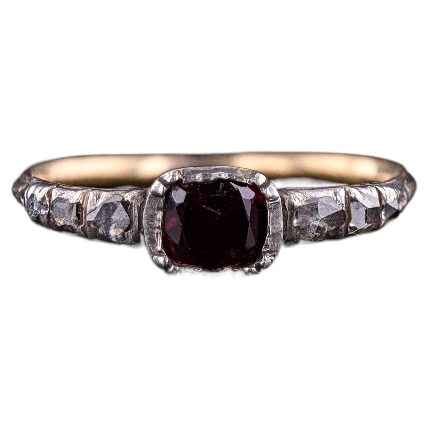 Georgian Rhodolite Garnet and Diamond Ring of 14k Gold