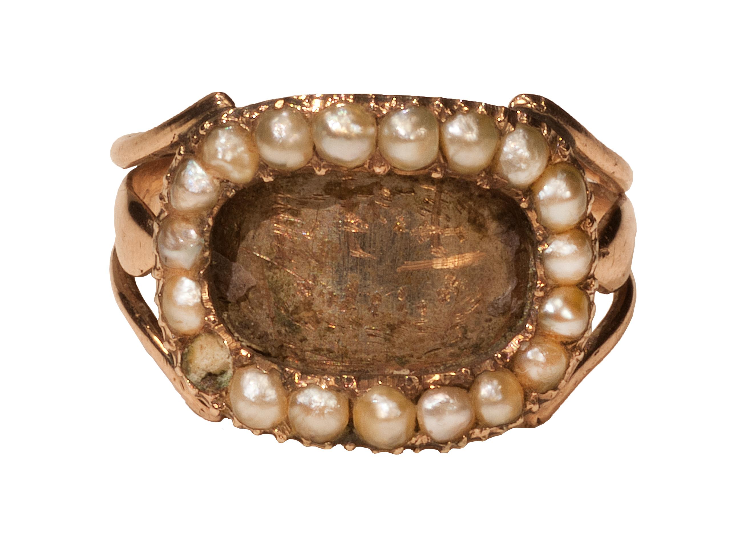 Women's or Men's Georgian Ring as a Token of Love with Seed Pearls and Rose Gold For Sale