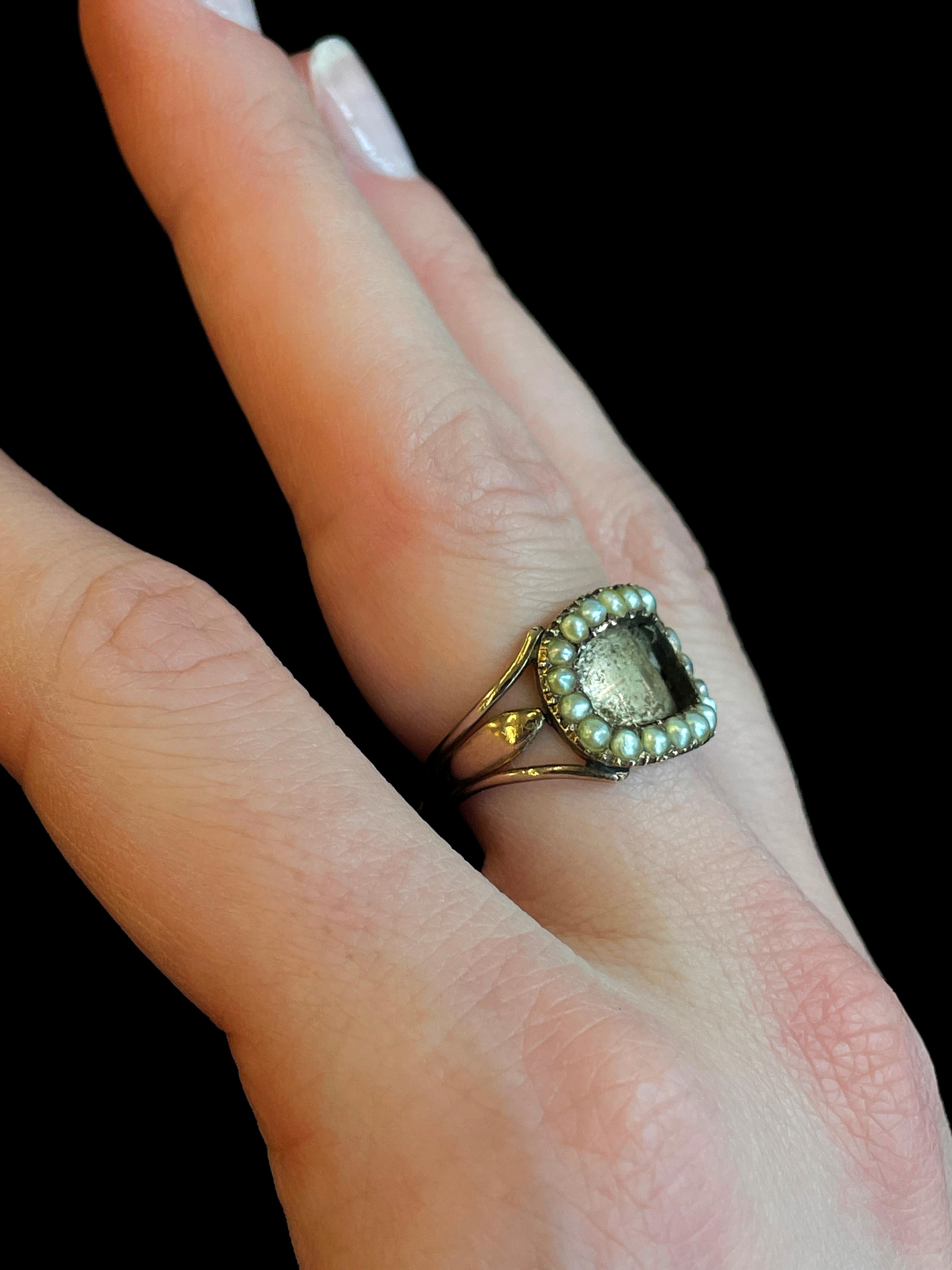 Georgian Ring as a Token of Love with Seed Pearls and Rose Gold For Sale 2