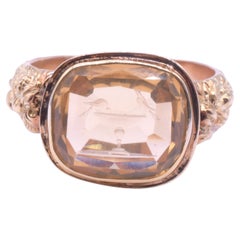 C1820 Fine Citrine Ring with Intaglio of Doves at Ravenna and Repousse of Roses