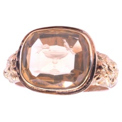 C1820 Fine Citrine Ring with Intaglio of Doves at Ravenna and Repousse of Roses