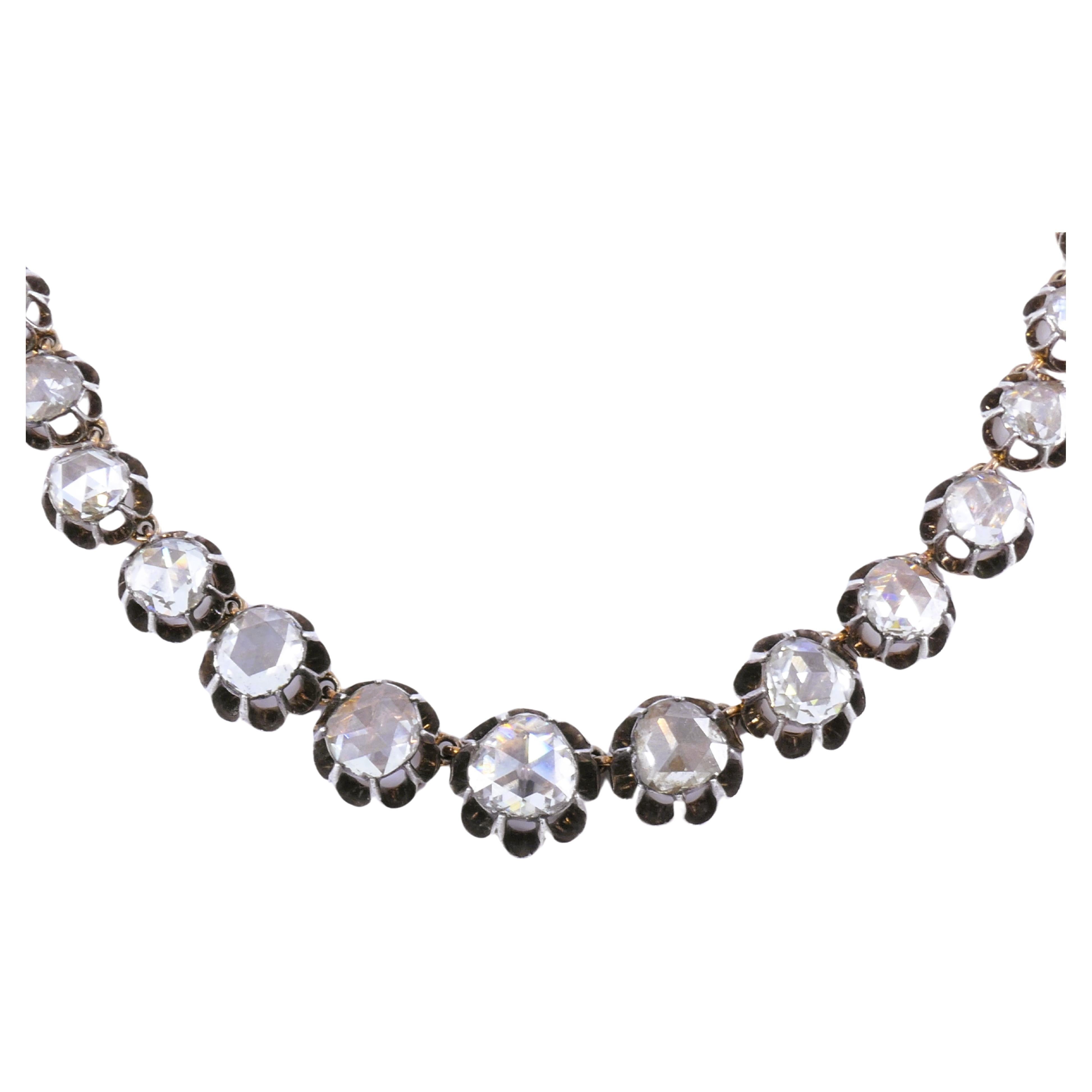 Georgianische Riviera-Halskette, Rosenschliff Diamant Silber Gold Riviere Antik-Schmuck Damen im Angebot