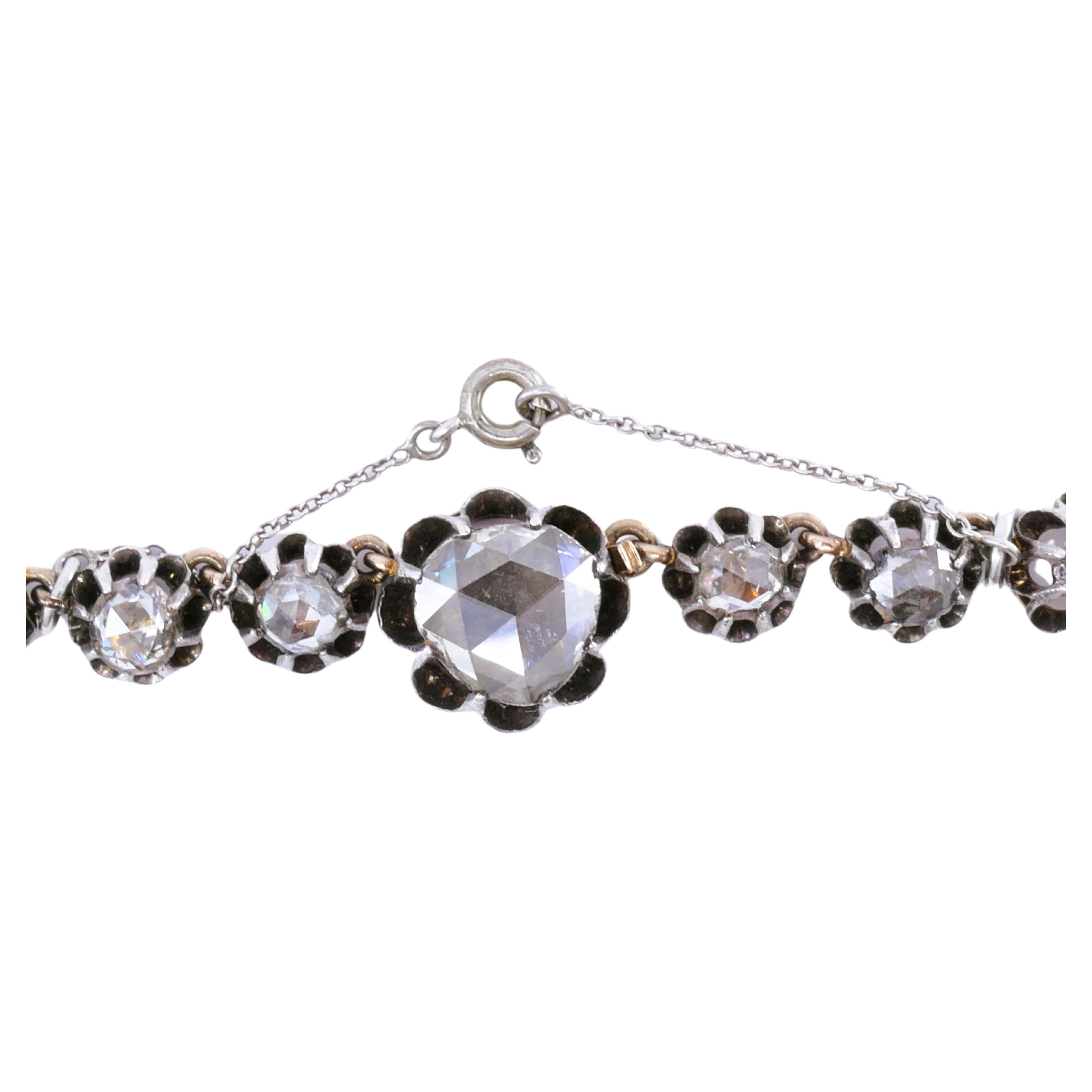 Georgianische Riviera-Halskette, Rosenschliff Diamant Silber Gold Riviere Antik-Schmuck im Angebot 2