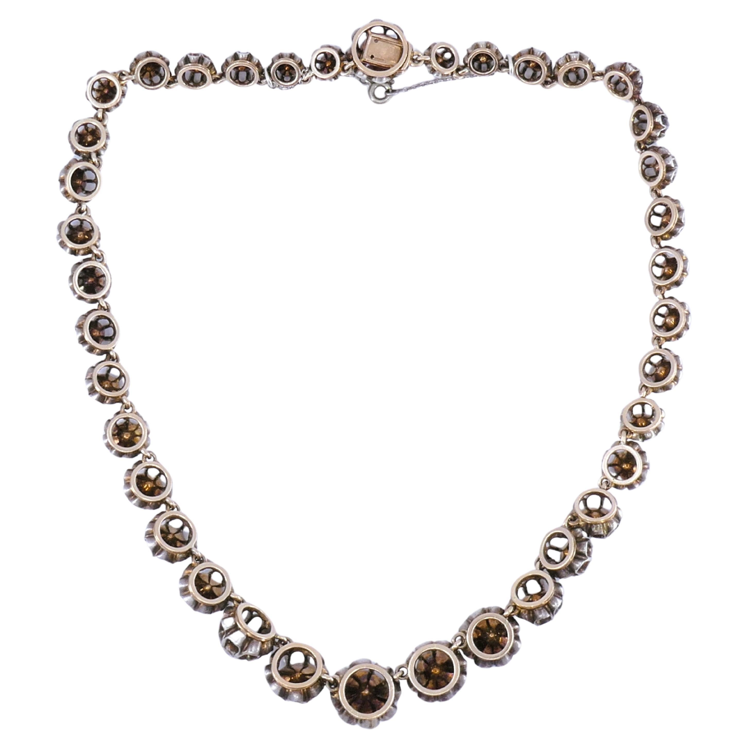 Georgianische Riviera-Halskette, Rosenschliff Diamant Silber Gold Riviere Antik-Schmuck im Angebot 3