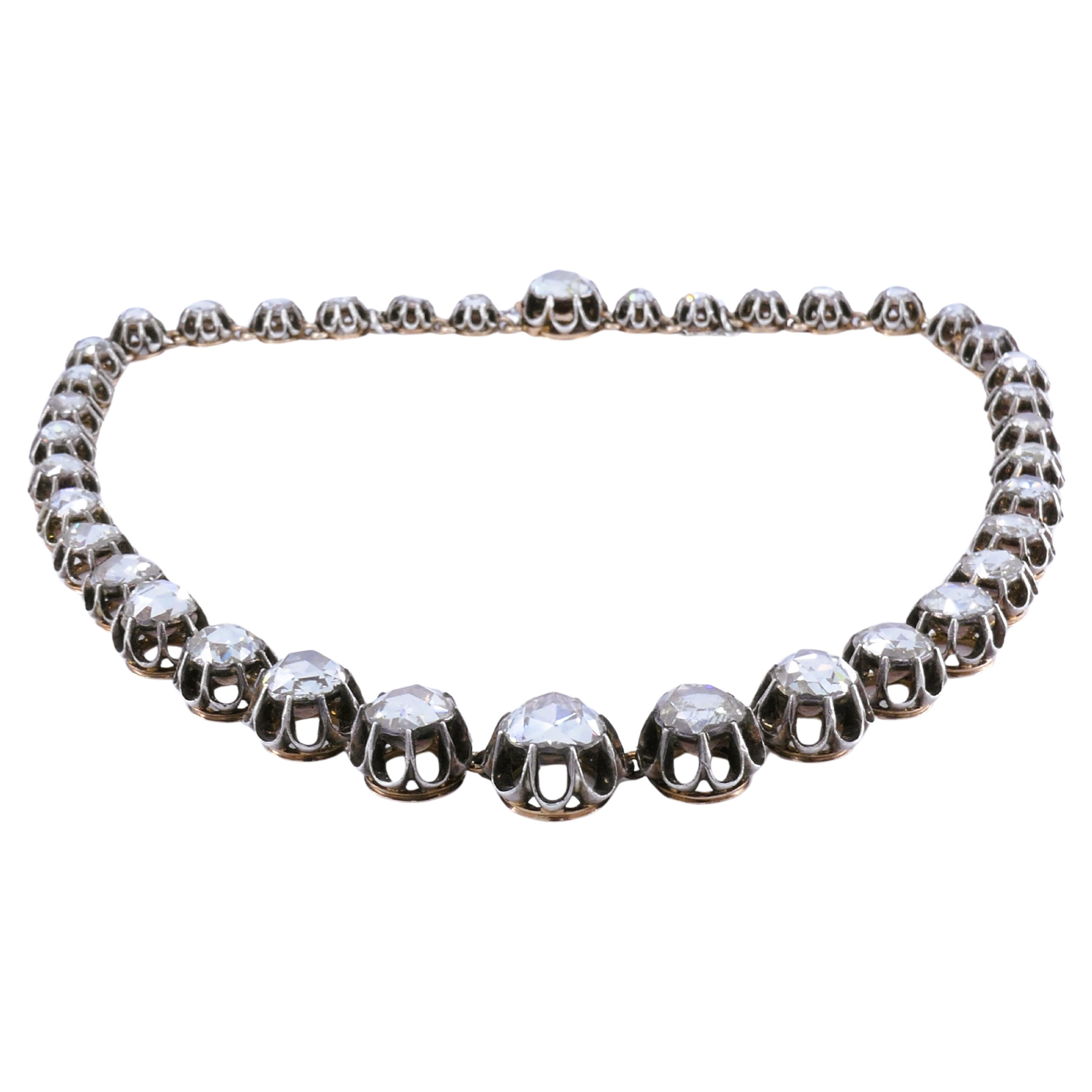 Georgianische Riviera-Halskette, Rosenschliff Diamant Silber Gold Riviere Antik-Schmuck im Angebot 4
