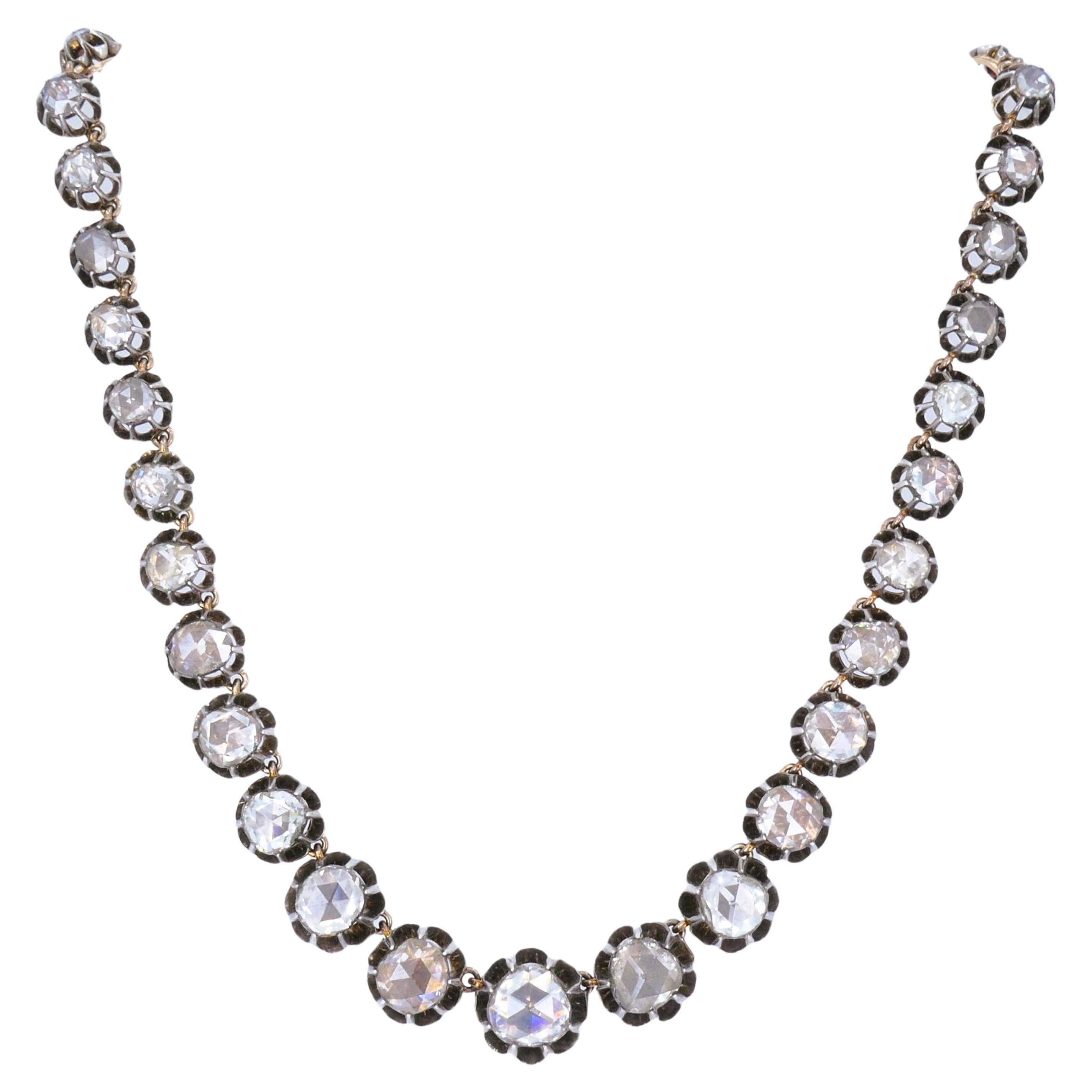 Georgianische Riviera-Halskette, Rosenschliff Diamant Silber Gold Riviere Antik-Schmuck im Angebot 5