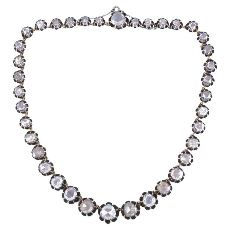 Georgianische Riviera-Halskette, Rosenschliff Diamant Silber Gold Riviere Antik-Schmuck