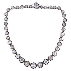 Georgianische Riviera-Halskette, Rosenschliff Diamant Silber Gold Riviere Antik-Schmuck