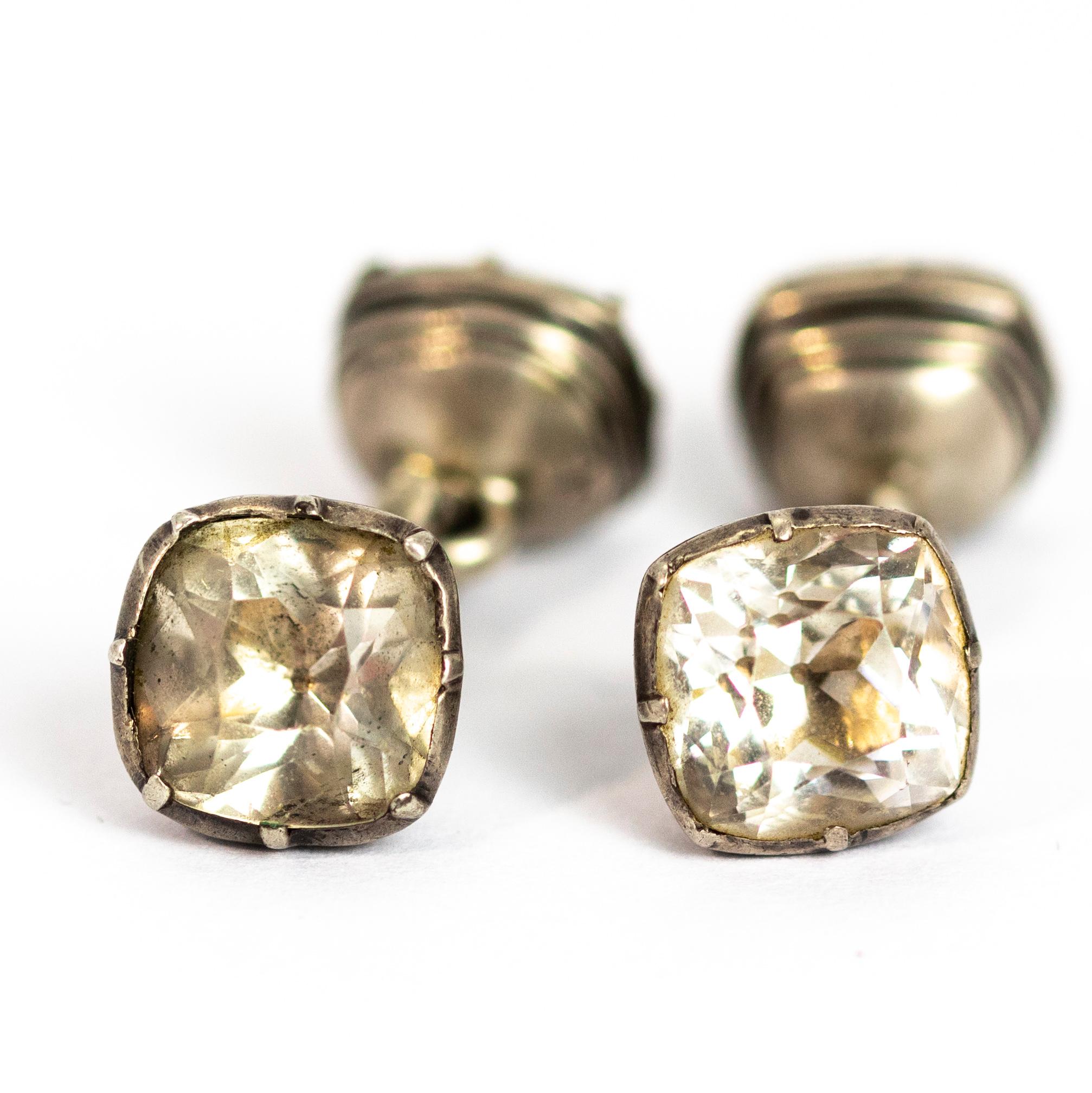 These chunky crystal cufflinks are a sure show stopper. Set in silver banded settings and these also have the initials R an A engraved on them. The very large rock crystals have a wonderful shimmer to them.

Stone Dimensions: 11mm x 11mm 