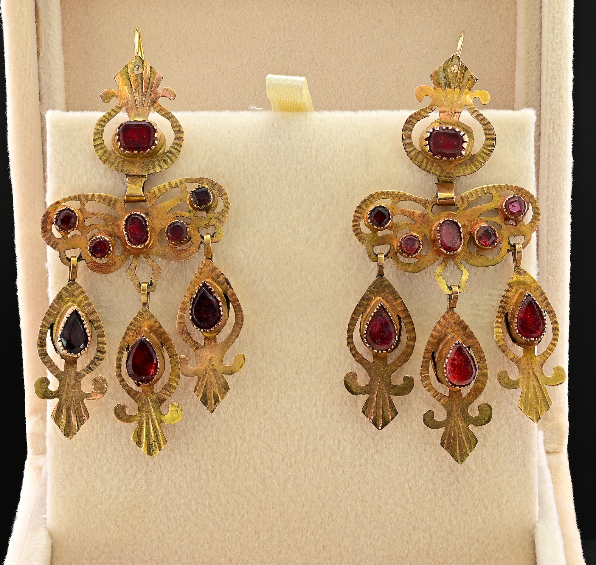 These festive antique Rococo earrings are early 1700 circa (we strongly believe to be actually older, sometime between the mid 1600 to 1650 circa
The French Rococo theme began to take hold in the late 1600s and expanded into the beginning of the