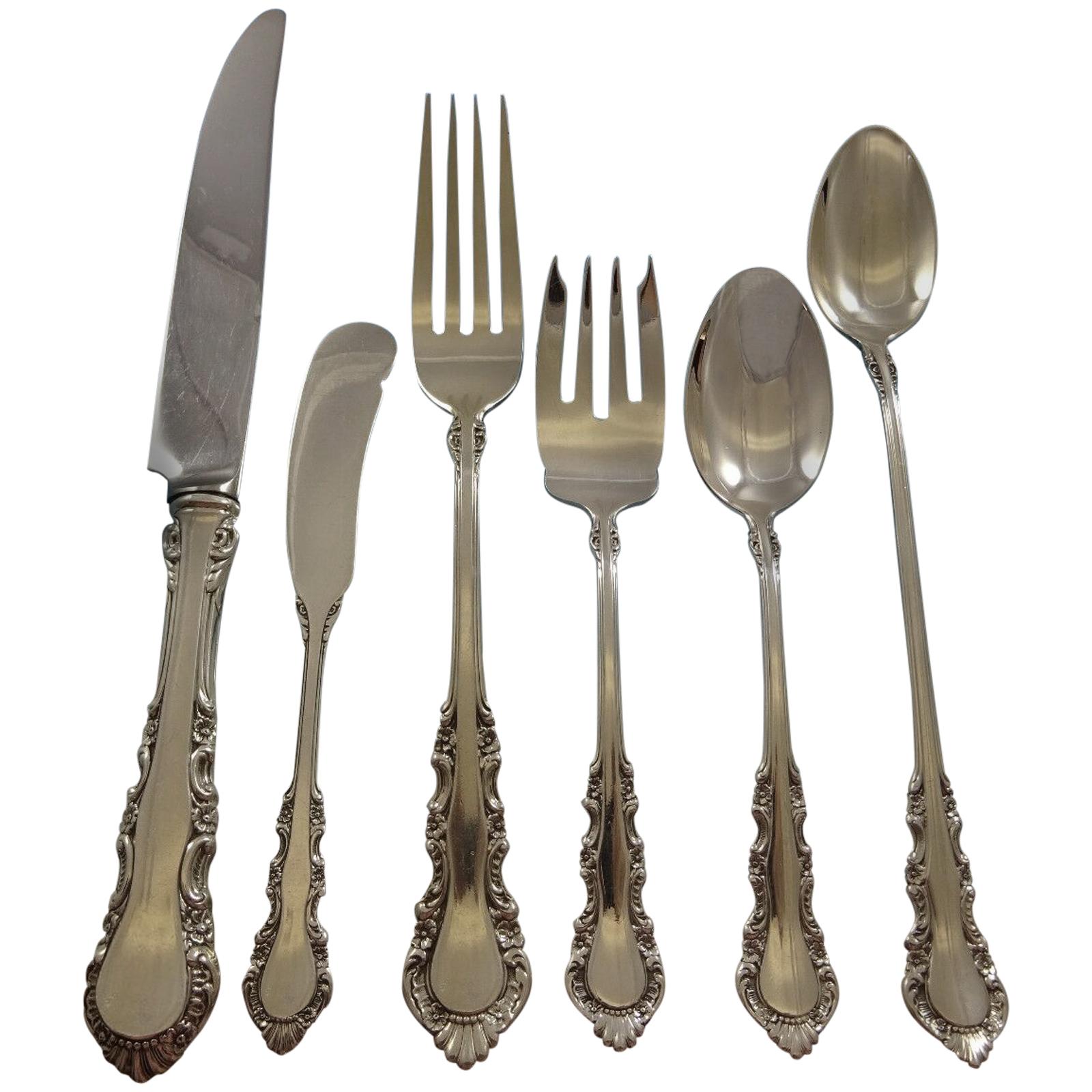 Georgian Rose by Reed & Barton Sterling Silver Dinner 12 Flatware Set 76 Pieces For Sale