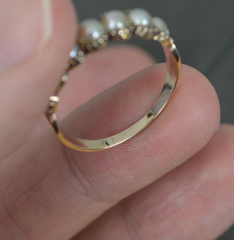 Georgian Rose Cut and 9ct Rose Gold Seven Pearl Stack Ring For Sale at ...