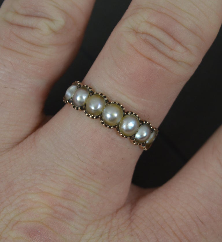 Georgian Rose Cut and 9ct Rose Gold Seven Pearl Stack Ring For Sale at ...