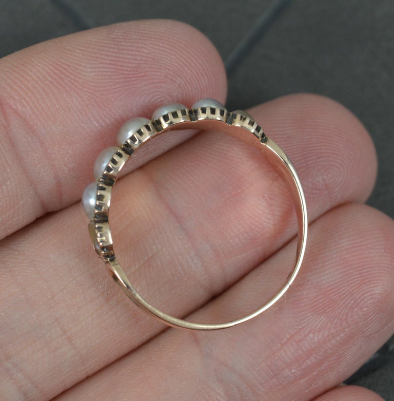Georgian Rose Cut and 9ct Rose Gold Seven Pearl Stack Ring For Sale at ...