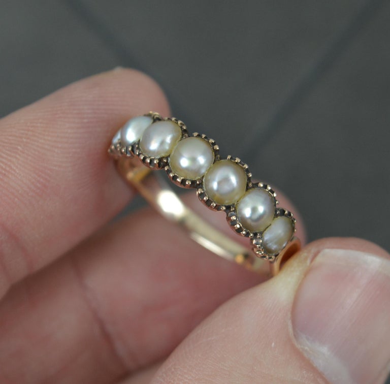 Georgian Rose Cut and 9ct Rose Gold Seven Pearl Stack Ring For Sale at ...