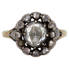 Georgian Rose Cut Diamond 14k Gold Silver Cluster Ring
