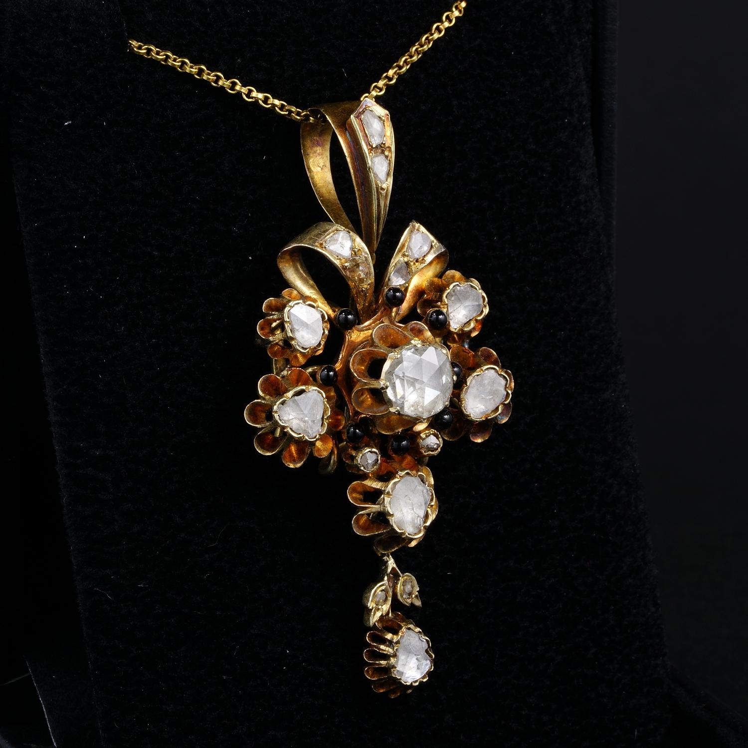 Women's or Men's Georgian Rose Cut Diamond 18 KT Flower Pendant For Sale