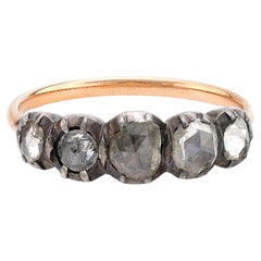 Georgian rose cut diamond 18k rose gold silver five stone ring