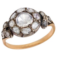 Georgian rose cut diamond 18k yellow gold silver cluster ring