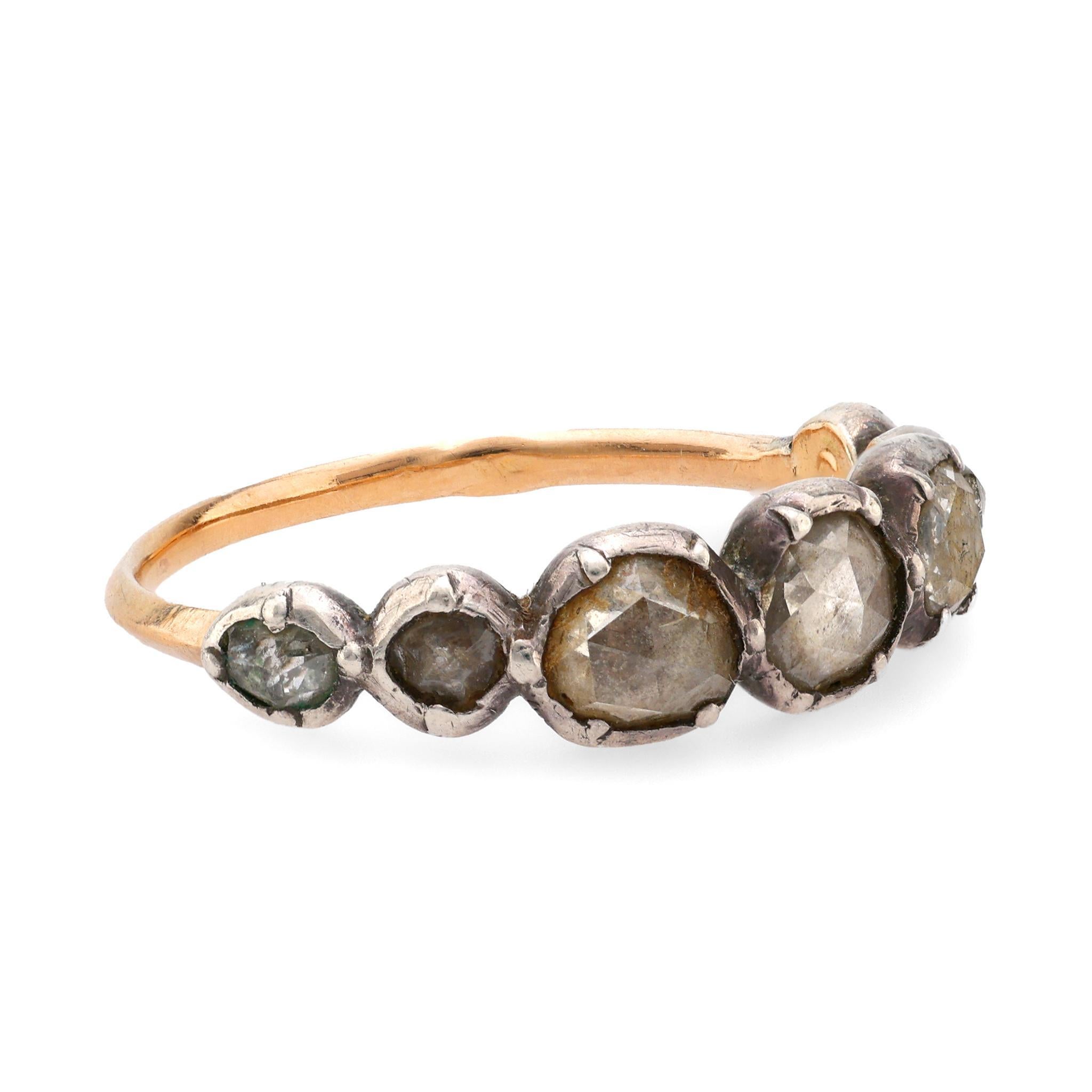 Rose Cut Georgian rose cut diamond 18k yellow gold silver ring For Sale