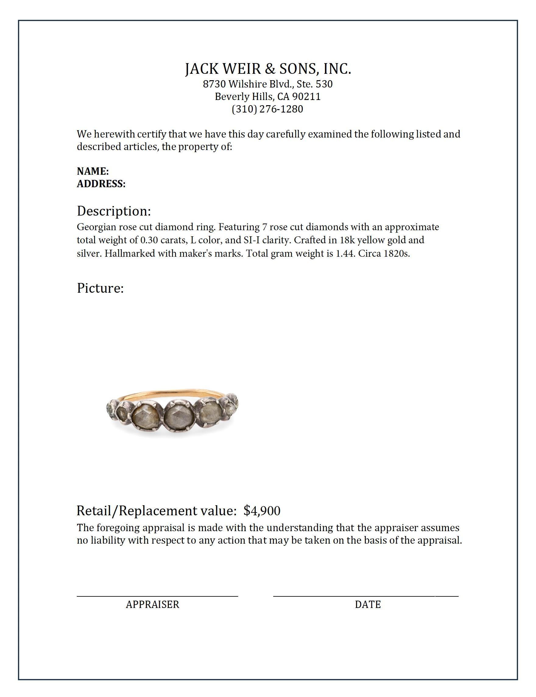 Women's or Men's Georgian rose cut diamond 18k yellow gold silver ring For Sale