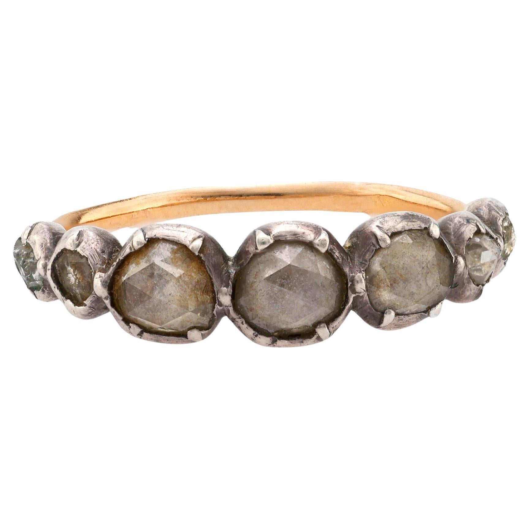Georgian rose cut diamond 18k yellow gold silver ring