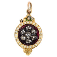 Georgian Rose Cut Diamond and Enamel Monocle Fob Pendant, Circa 1830