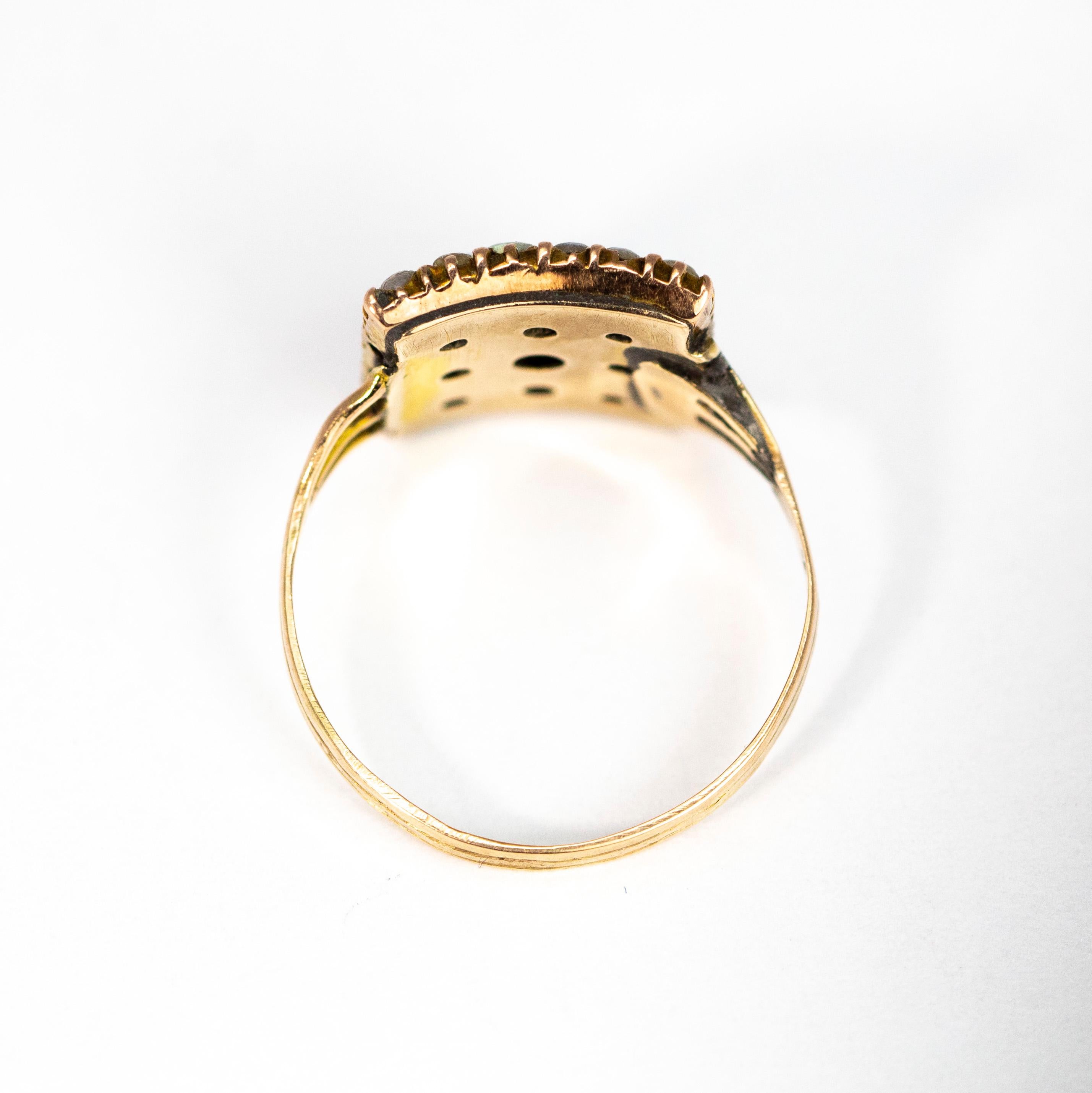 Women's or Men's Georgian Rose Cut Diamond and Seed Pearl 18 Carat Gold Ring