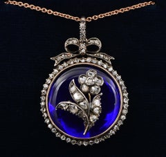 Georgian Rose Cut Diamond Bristol Glass Forget Me Not Pendant