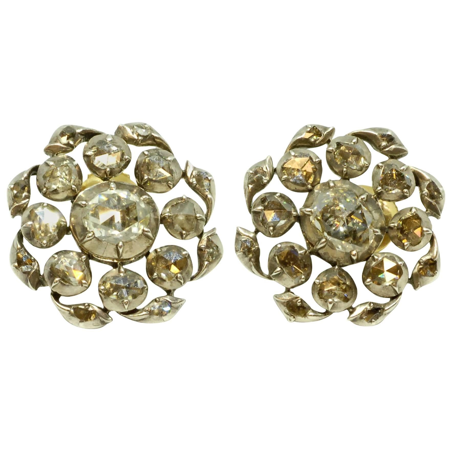 Georgian Rose Cut Diamond Button Earrings For Sale