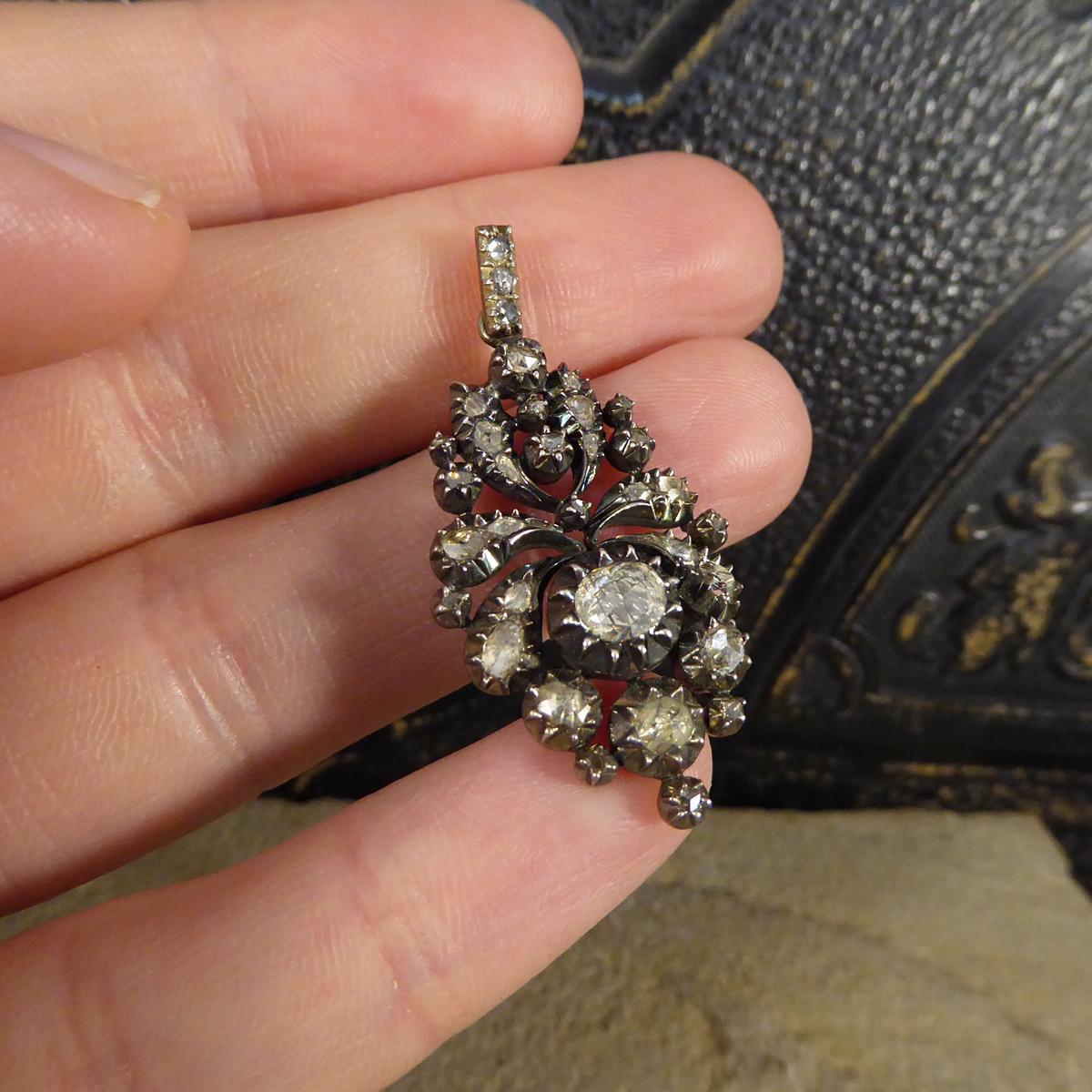 Georgian Rose Cut Diamond Closed Back Pendant in Gold and Silver 1