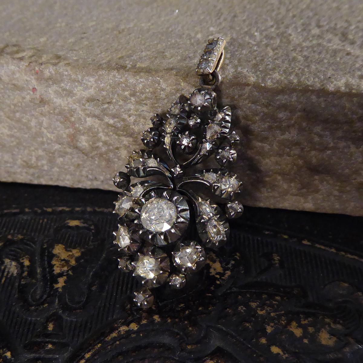 Georgian Rose Cut Diamond Closed Back Pendant in Gold and Silver 2