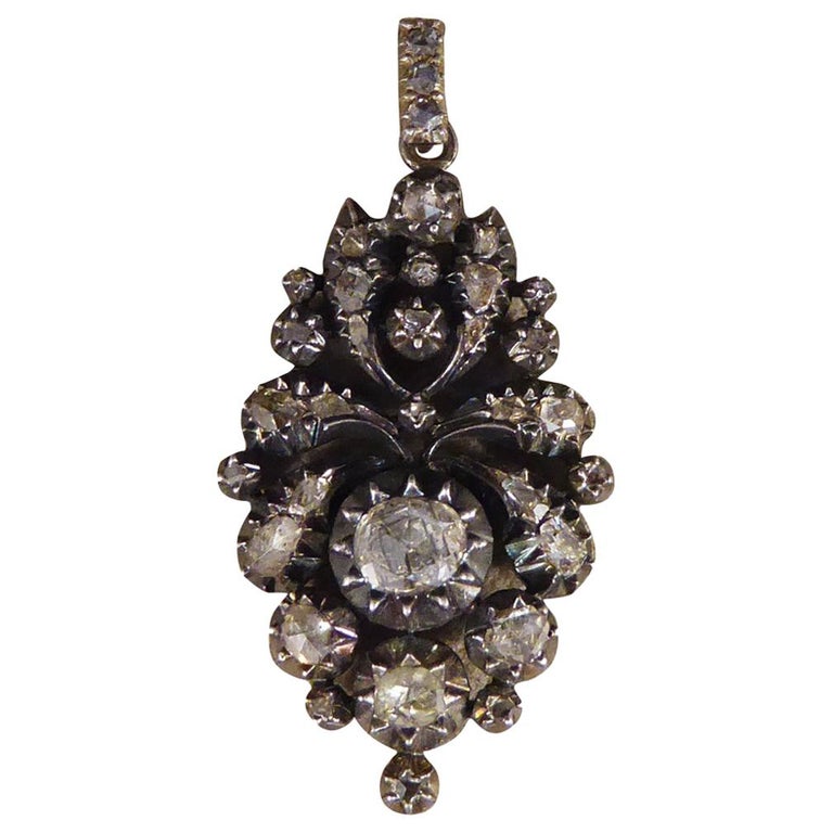 Georgian Rose Cut Diamond Closed Back Pendant in Gold and Silver at 1stDibs