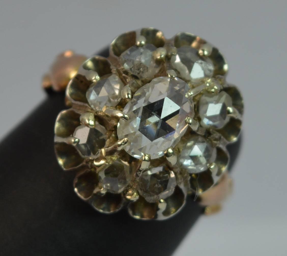 Antique Rose Cut Diamond Cluster 15 Carat Rose Gold Ring 5