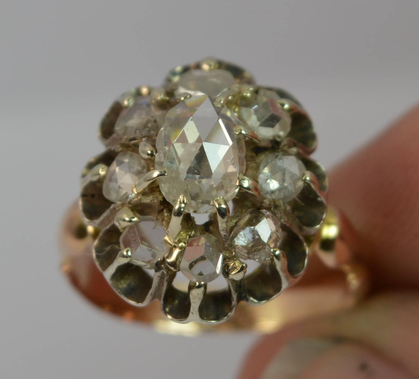 Antique Rose Cut Diamond Cluster 15 Carat Rose Gold Ring 1