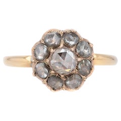 Georgian Rose Cut Diamond Cluster 18 Karat Gold Engagement Ring