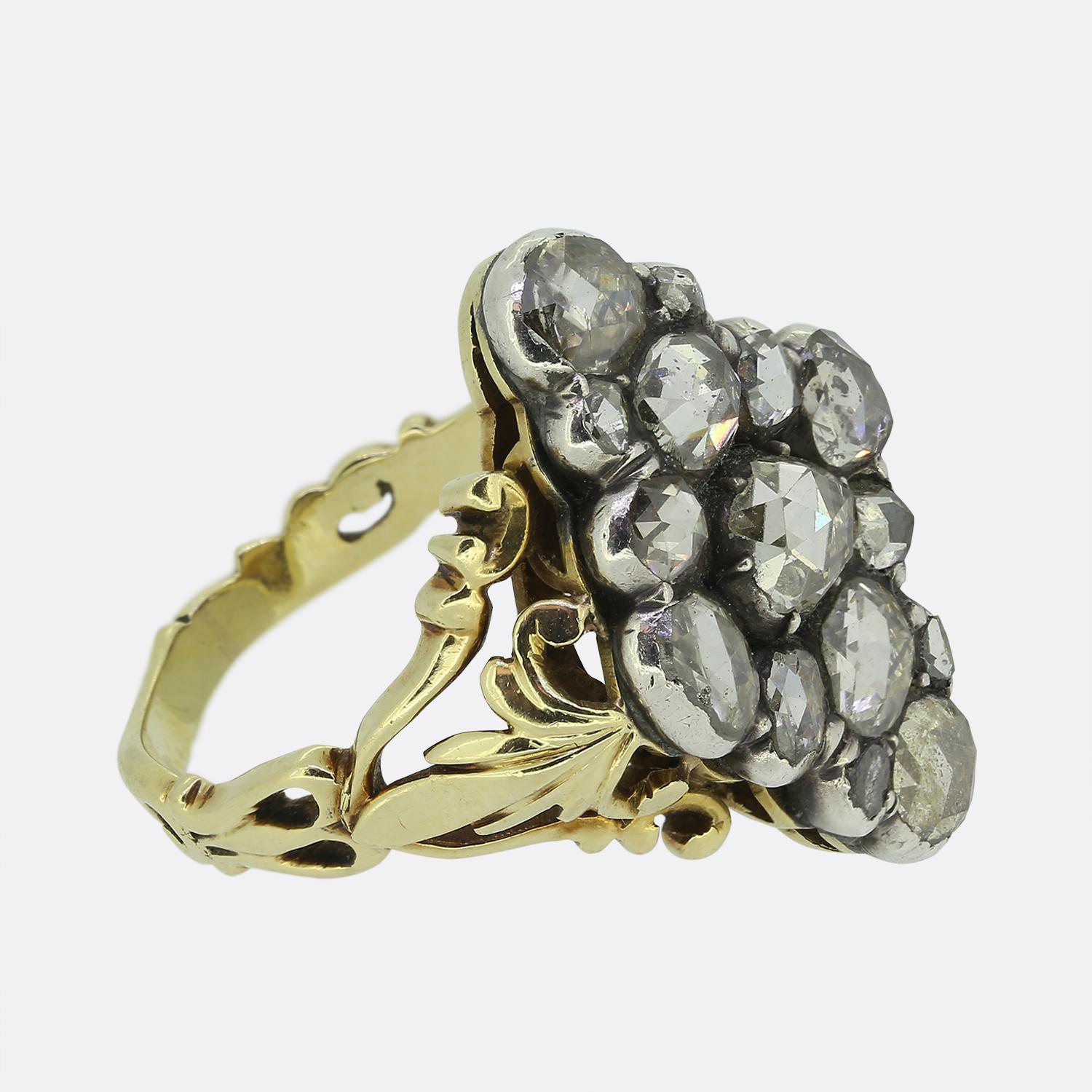 Georgian Rose Cut Diamond Cluster Navette Ring In Good Condition For Sale In London, GB