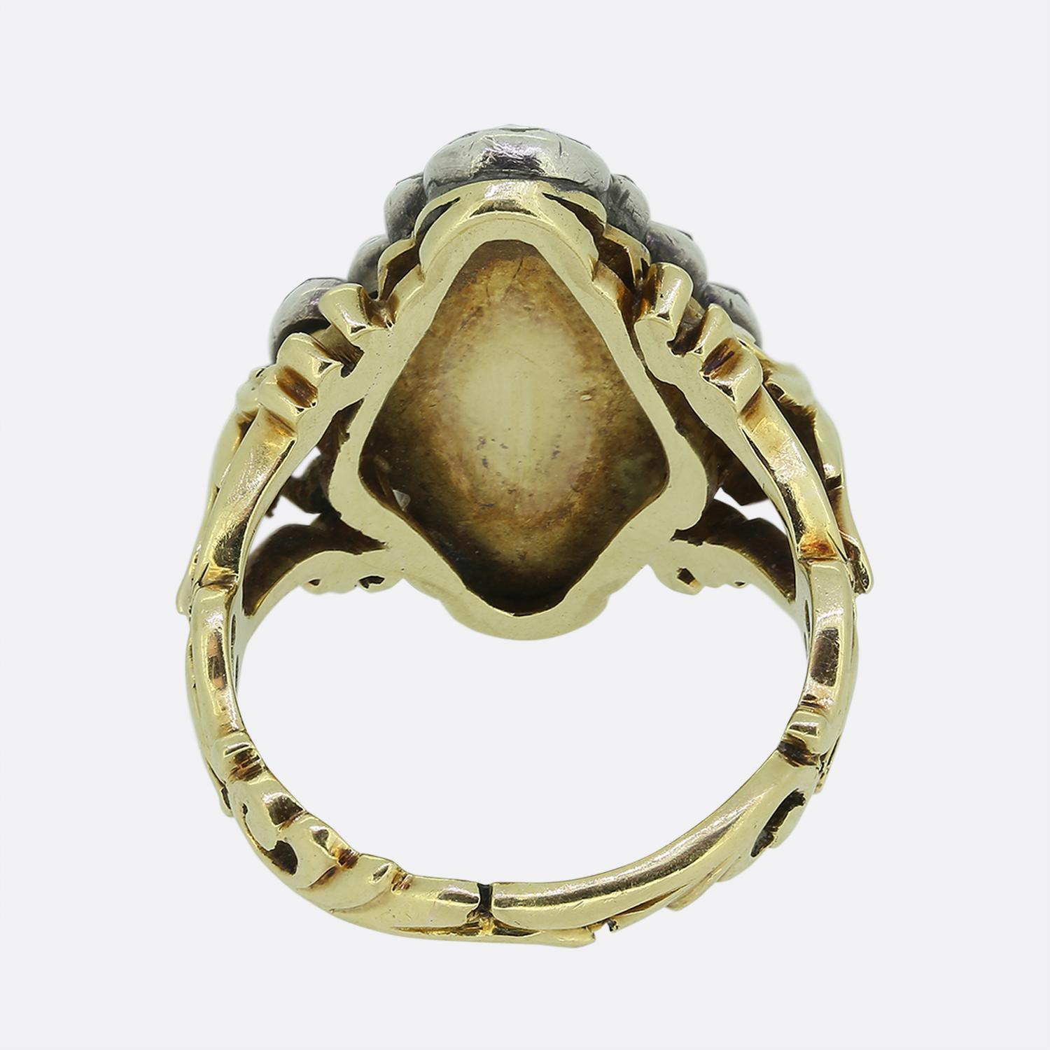 Women's or Men's Georgian Rose Cut Diamond Cluster Navette Ring For Sale
