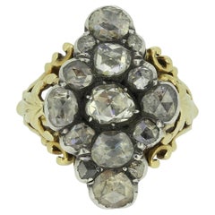 Anillo Navette con Racimo de Diamantes Georgianos talla Rosa
